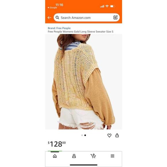 Free people gold long sleeve sweater size small (oversized) retails $128 - Picture 7 of 7